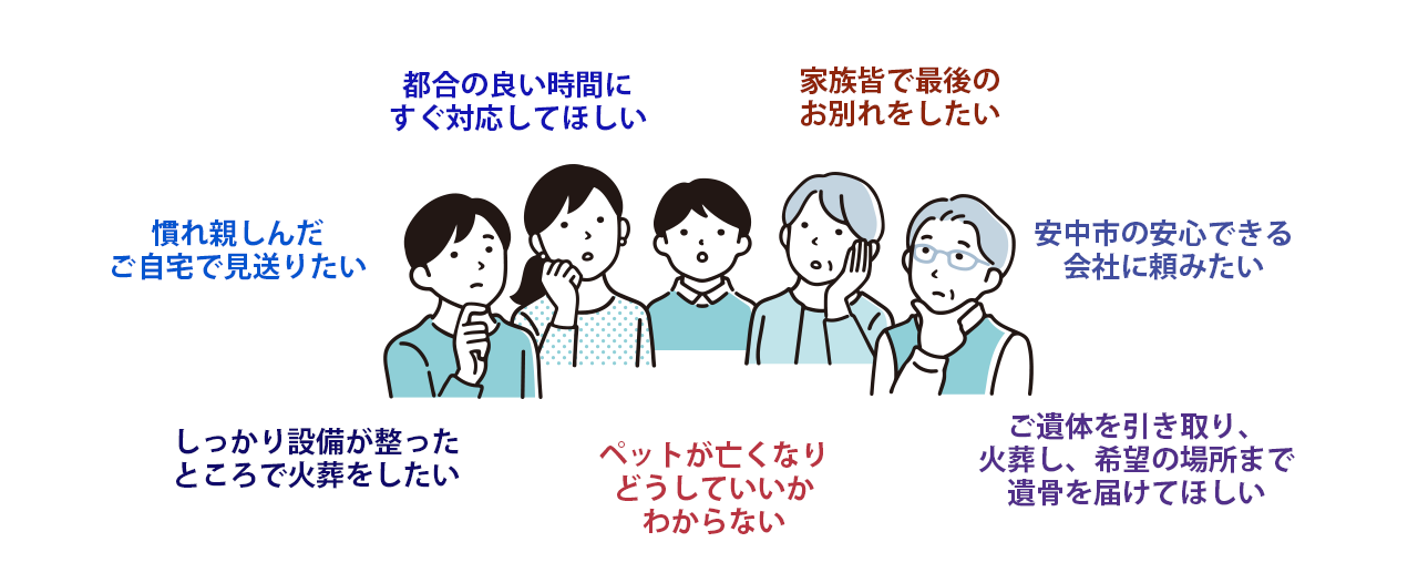 ペット火葬について、都合の良い時間にすぐ対応してほしいなど、ご要望に沿ったご提案を致します。